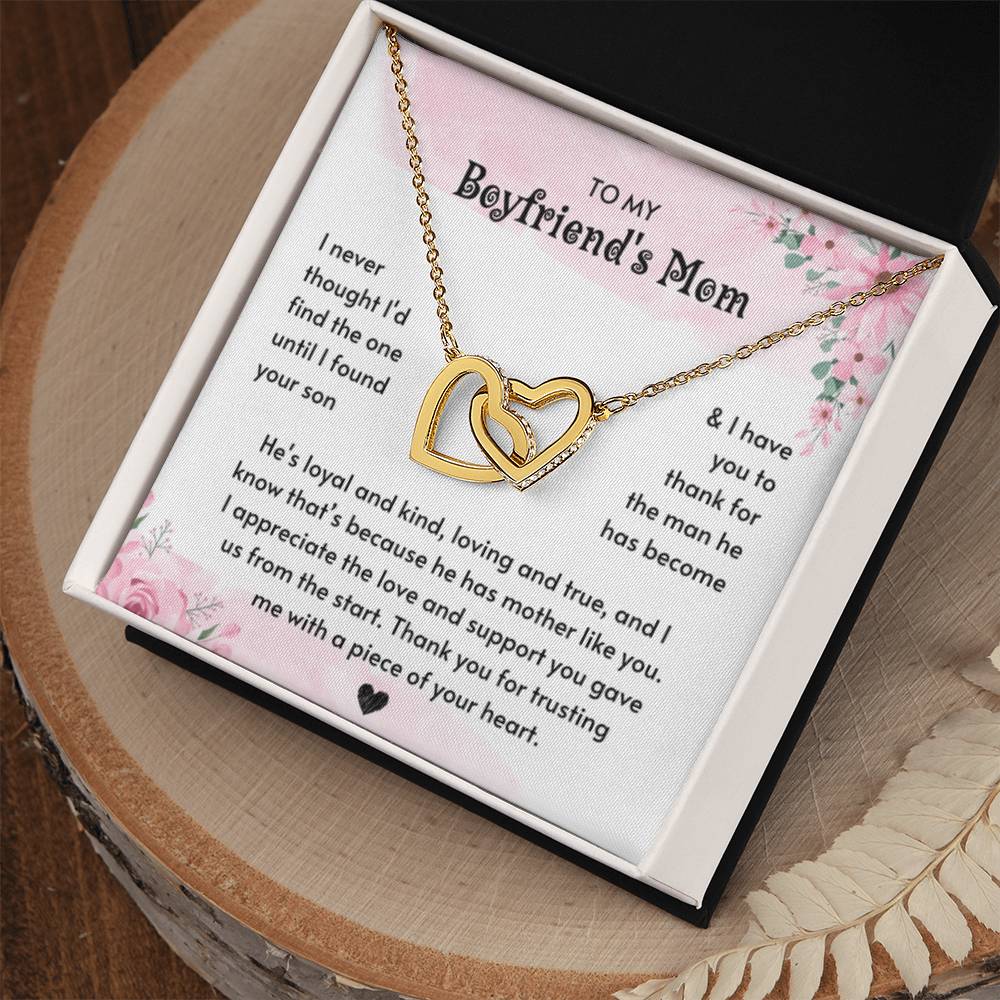 To My Boyfriend's Mom - I Will Forever Be Grateful For You - Interlocking Hearts Necklace - Best Gift for Boyfriend's Mom - Personalize Memories
