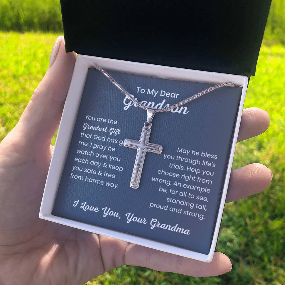 To Dear My Grandson - You are the greatest gift - Gift for Grandson from Grandma - Artisan Cross Necklace - Personalize Memories