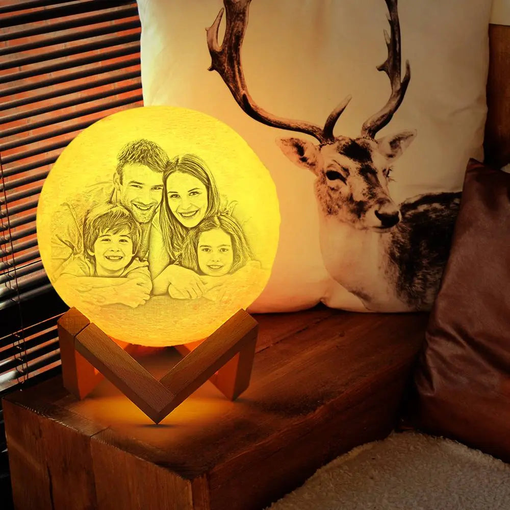 Custom Moon Lamp with Photo - 3D Printed Personalized Lunar Night Light | Gift for Couples & Family - Personalize Memories