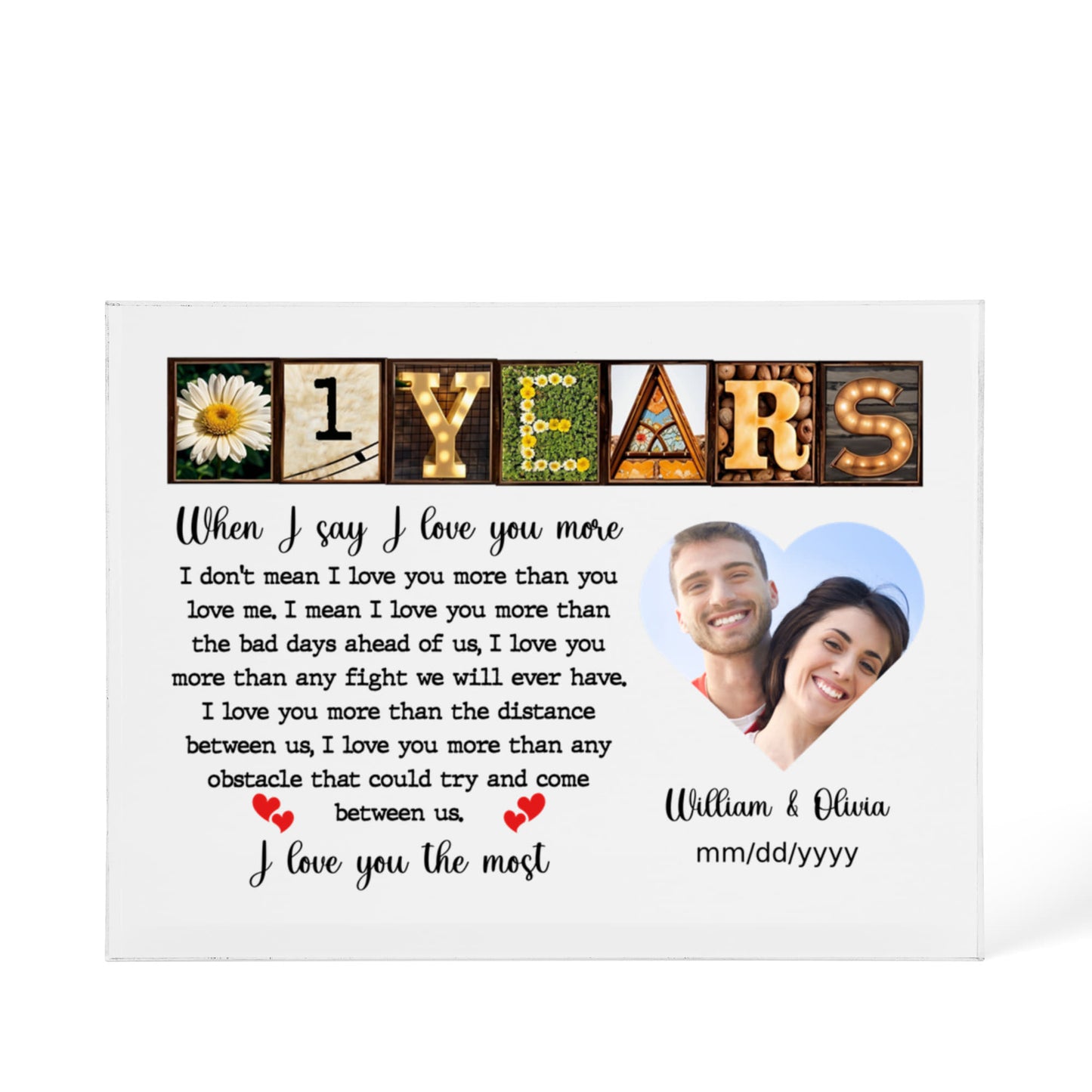 1st Year Anniversary Gift - Personalized Acrylic Block - 1st Anniversary Photo Present for Couples, When I Say I Love You More Personalize Memories