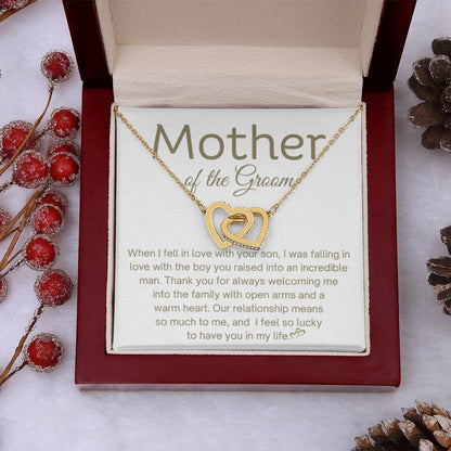 Mother of the Groom Present - Because of you - Interlocking Hearts Necklace - Gift for MIL - Personalize Memories