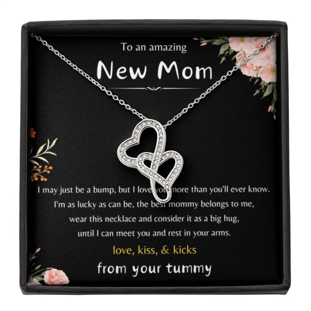 To An Amazing New Mom - Love Kiss & Kicks from Your Tummy - Heart-to-heart Necklace - New Mom Gift - Personalize Memories