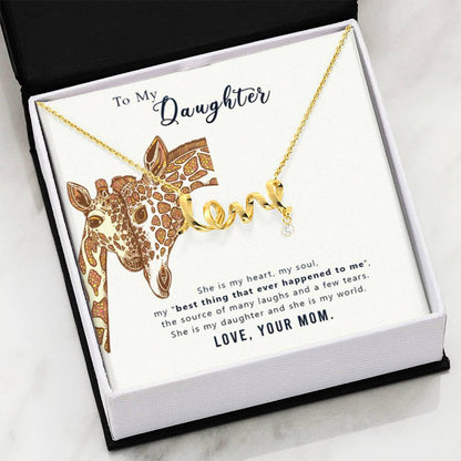To My Daughter Necklace - Meaningful Daughter Gift from Mom for Forever Love & Support - Scripted Love Necklace - Personalize Memories