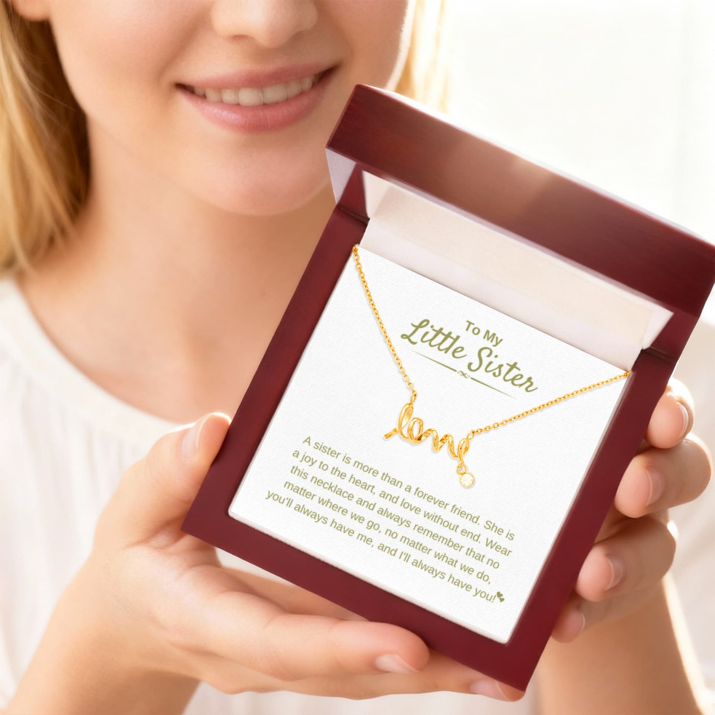 To My Little Sister - A sister is more than a forever friend - Little Sister Gift - Scripted Love Necklace - Personalize Memories