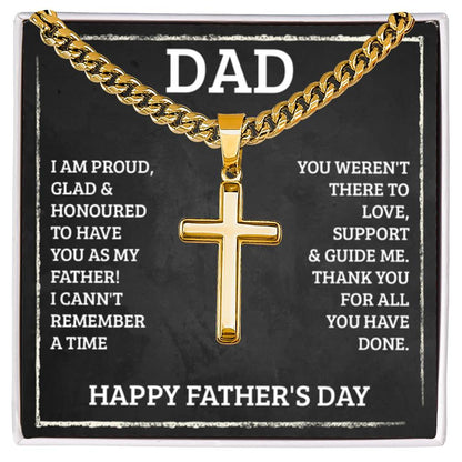 Dad - I'm proud - Artisan Cross with Cuban Link Chain - Father's Day Present - Personalize Memories