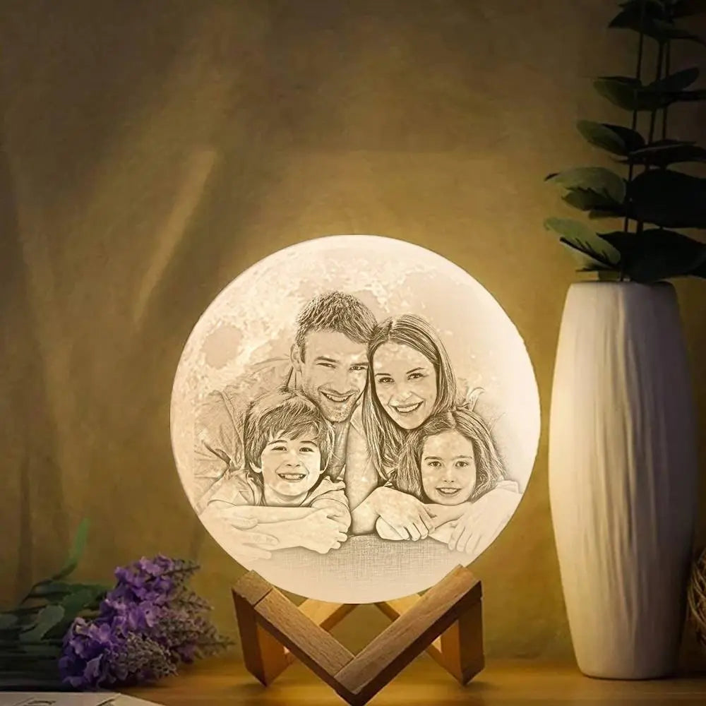 Custom Moon Lamp with Photo - 3D Printed Personalized Lunar Night Light | Gift for Couples & Family - Personalize Memories