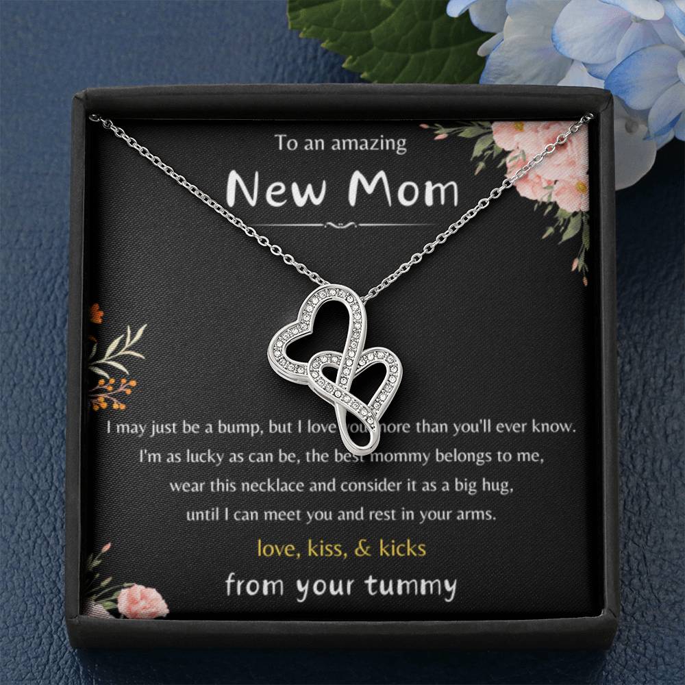 To An Amazing New Mom - Love Kiss & Kicks from Your Tummy - Heart-to-heart Necklace - New Mom Gift - Personalize Memories
