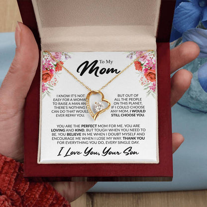 Gift for Mom from Son - You're The Perfect Mom For Me - Forever Love Necklace - Personalize Memories