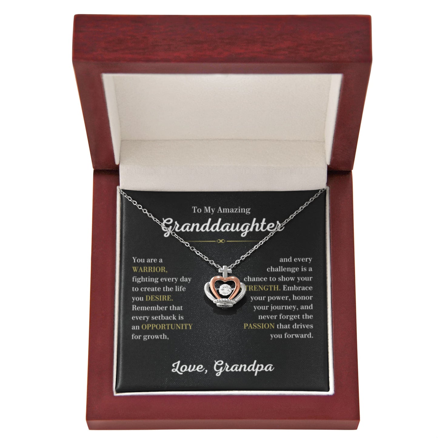 To My Granddaughter Necklace – Graduation & Birthday Gift from Grandpa – Crown Pendant Necklace - Personalize Memories