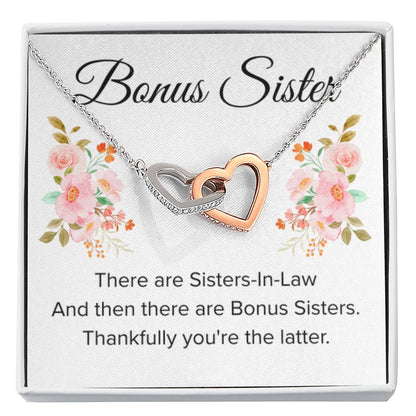 Gift for Bonus Sister - Thankfully You're the Latter - Interlocking Hearts Necklace - Personalize Memories
