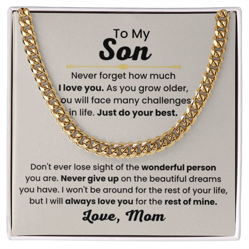 Son Necklace Gift from Mom, Birthday, Graduation & Christmas Jewelry - Cuban Link Chain - Personalize Memories
