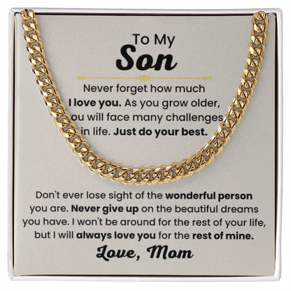 Son Necklace Gift from Mom, Birthday, Graduation & Christmas Jewelry - Cuban Link Chain - Personalize Memories