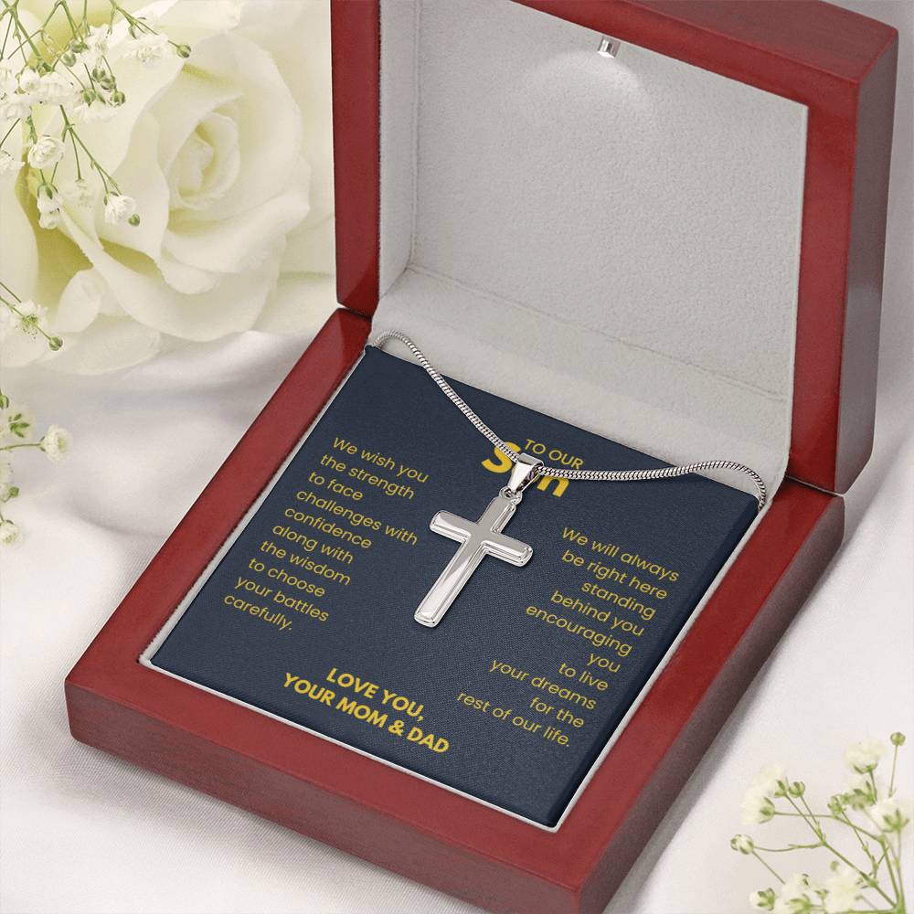 To Our Son - Son Gift from Mom and Dad - Artisan Cross Necklace - Personalize Memories