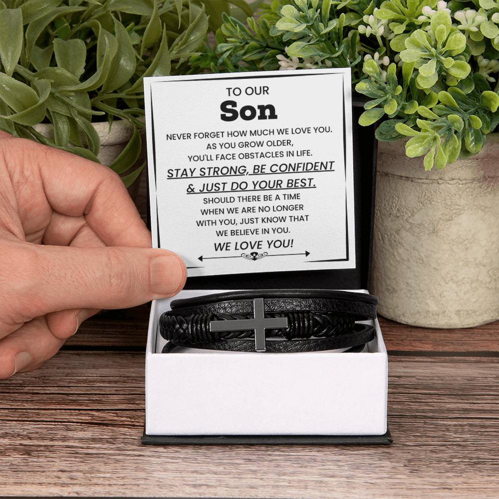 To our Son – College Graduation, Birthday – Men's Cross Bracelet - Personalize Memories