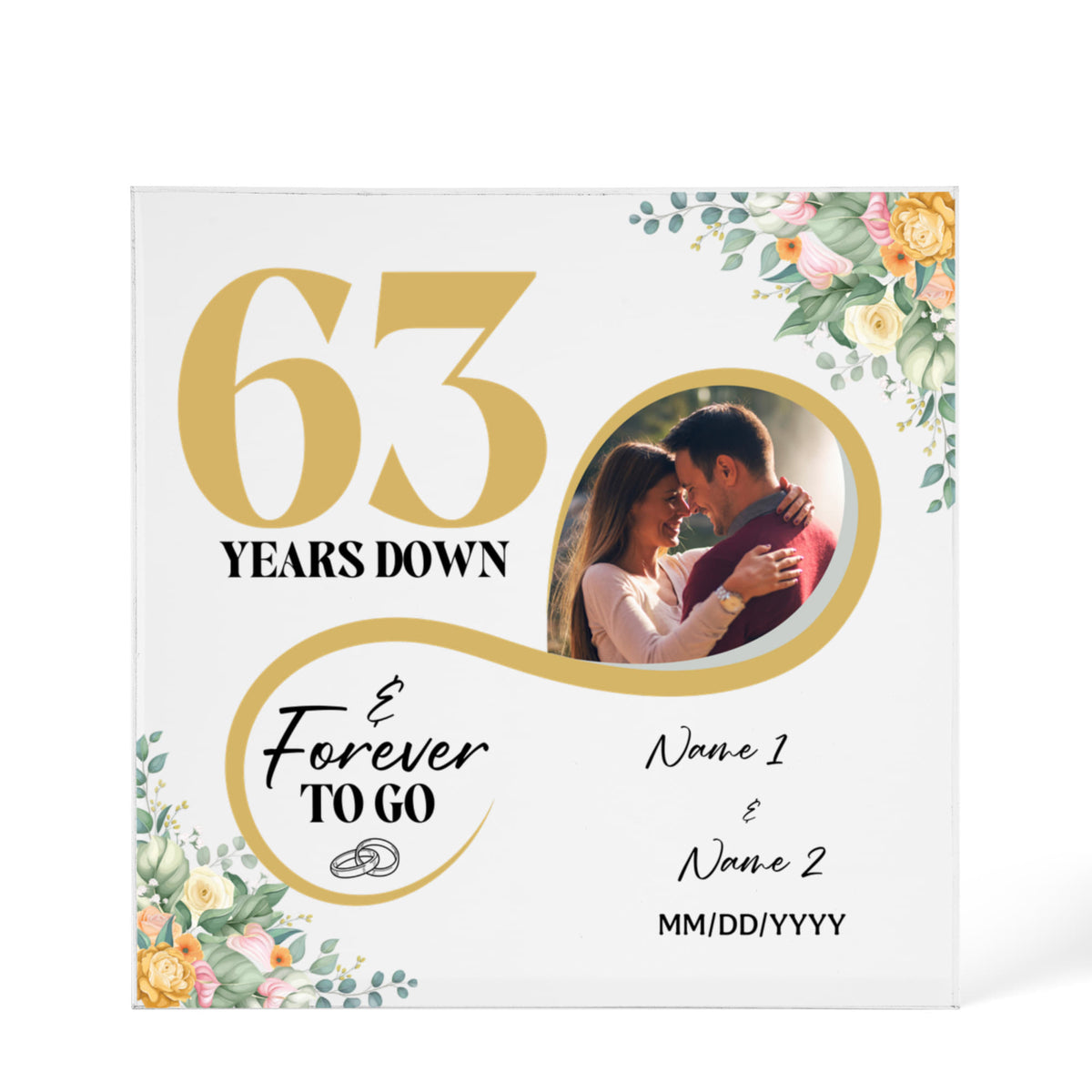 Personalized Acrylic Block, Custom Photo, Happy 63rd Wedding Anniversary Gifts, Marriage Gifts, 63 Year Married Gift Wife Husband Present