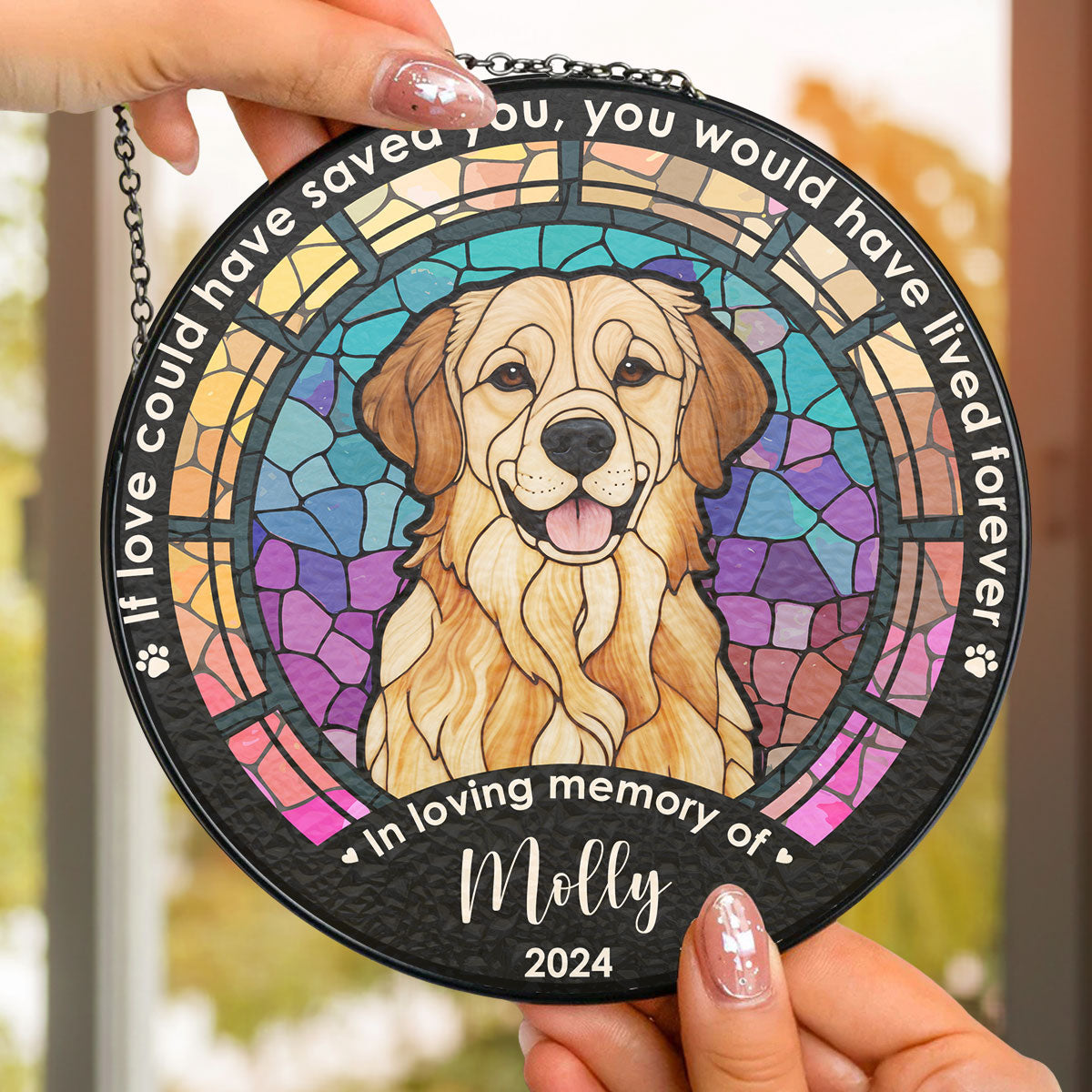 Custom Photo Pet Memorial Gift - Life Is Better With Dog - Personalized Custom Window Hanging Suncatcher - Personalize Memories