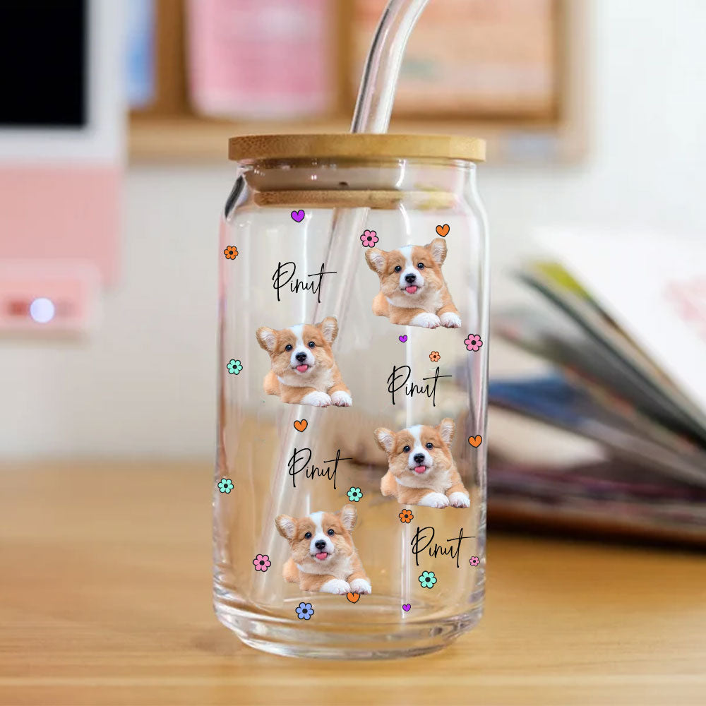 Dog Mom Vibes - Cutie Puppy - Custom Photo And Name - Personalized Glass Bottle, Frosted Bottle, Gift For Pet Lover - Personalize Memories