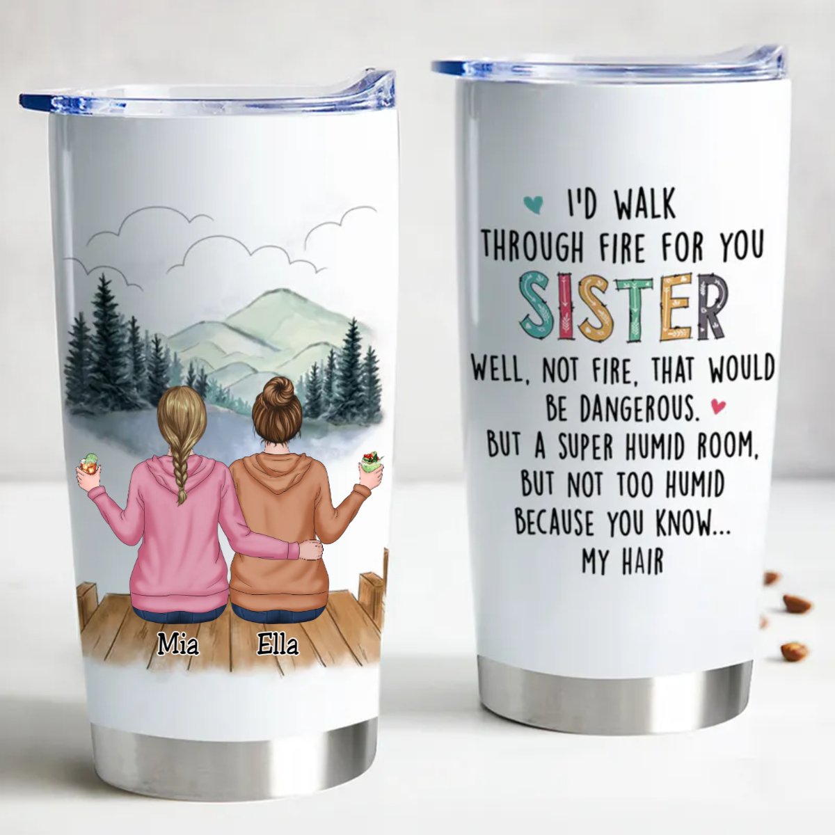 Sisters Forever - Personalized 20oz Insulated Tumbler | Gift for Sisters - Personalize Memories