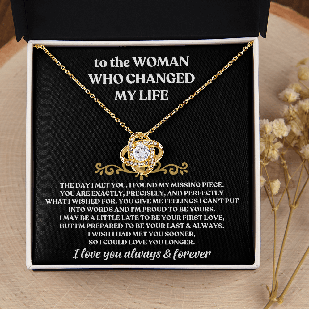 To The Woman Who Changed My Life - Love Knot Necklace Gift Set