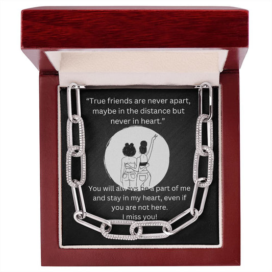 True Friends are never apart... Forever Linked Necklace- Silver Moon Background