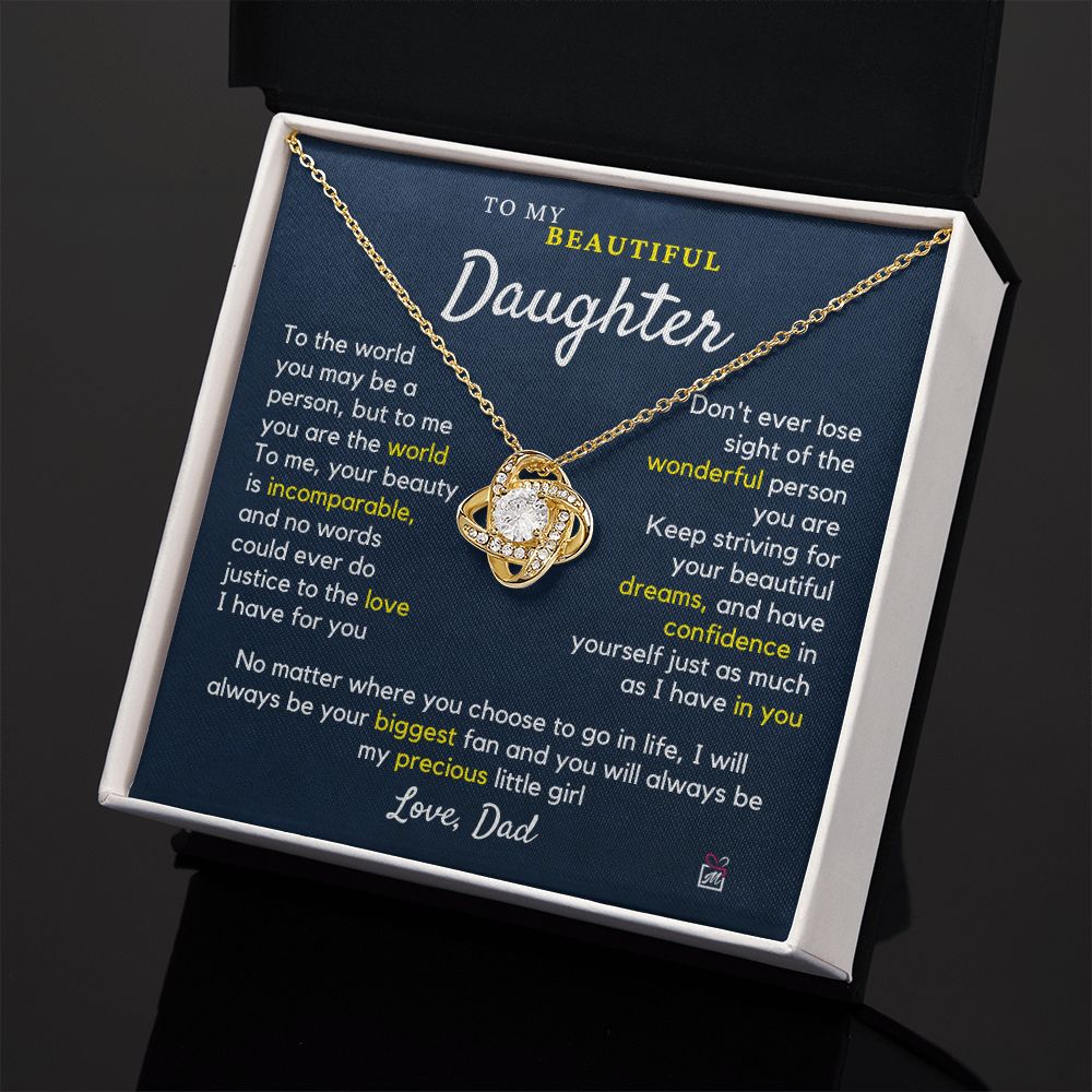 To Daughter, from Dad - To Me You Are The World - Love Knot Necklace PM060