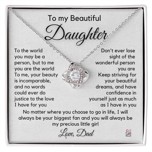 To Daughter, from Dad - To Me You Are The World - Love Knot Necklace PM059