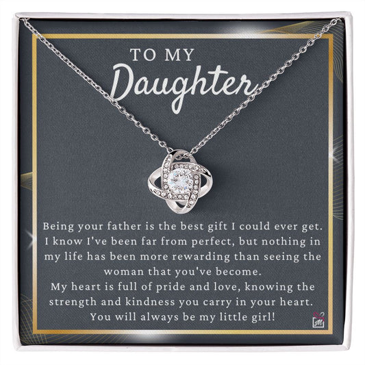 To Daughter from Dad - May Be Far From Perfect - Love Knot Necklace