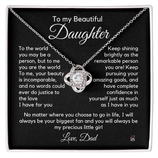 To Daughter, from Dad - To Me You Are The World - Love Knot Necklace PM062
