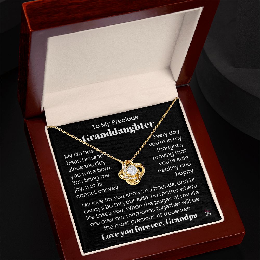 To Granddaughter, from Grandpa - The Most Precious Of Treasures - Love Knot Necklace