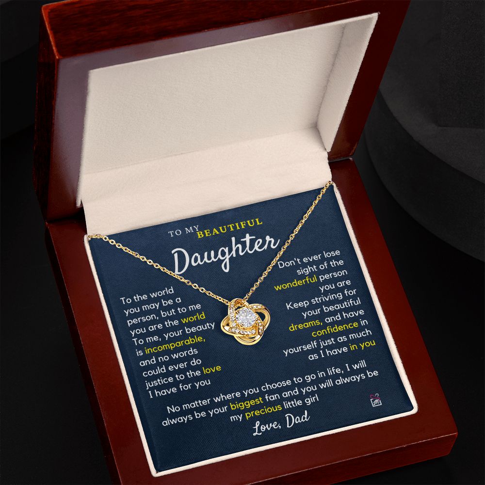 To Daughter, from Dad - To Me You Are The World - Love Knot Necklace PM060