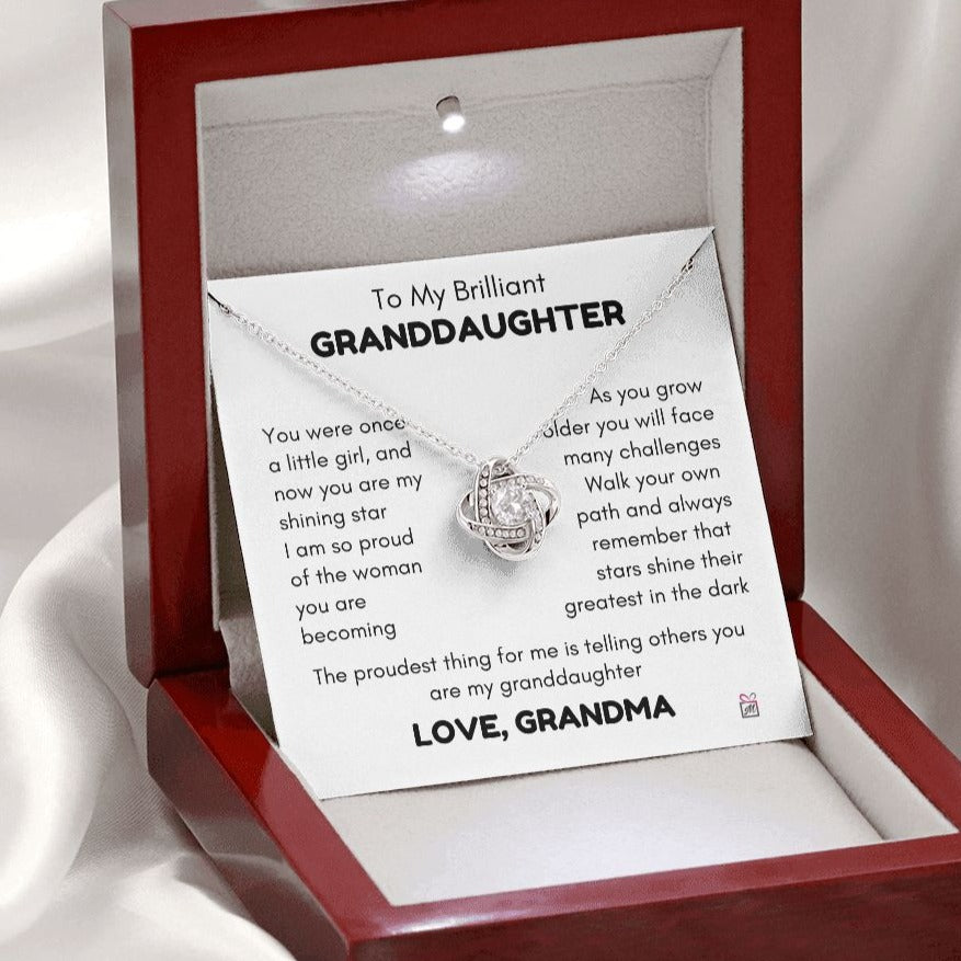 To Granddaughter, from Grandma - My Shining Star - Love Knot Necklace