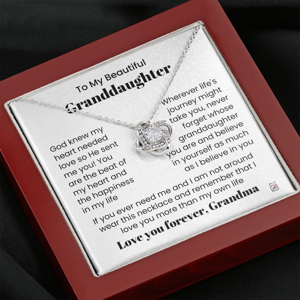 To Granddaughter, from Grandma - God Sent Me You - Love Knot Necklace