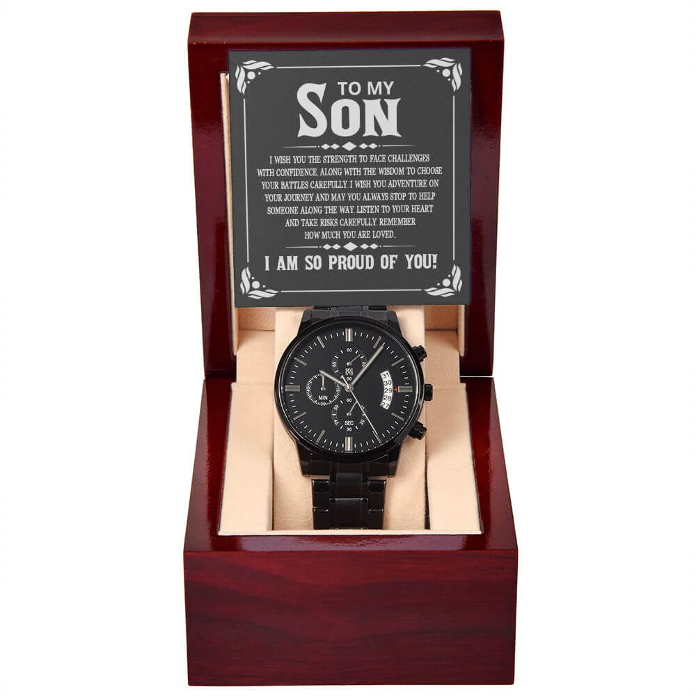 To Son - Remember How Much You Are Loved- Black Chronograph Watch