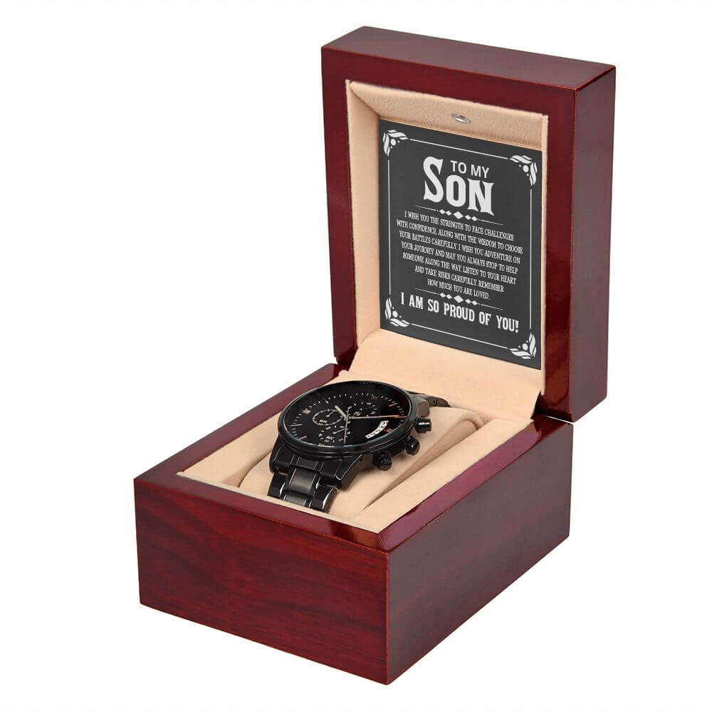 To Son - Remember How Much You Are Loved- Black Chronograph Watch