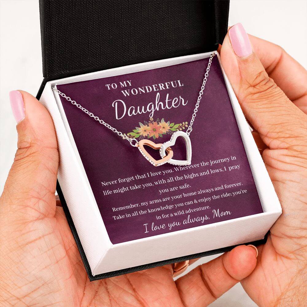 To Daughter, from Mom - My Arms Are Your Home - Interlocking Hearts Necklace