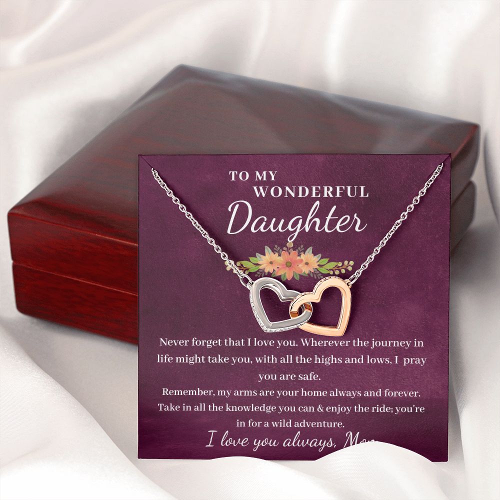 To Daughter, from Mom - My Arms Are Your Home - Interlocking Hearts Necklace